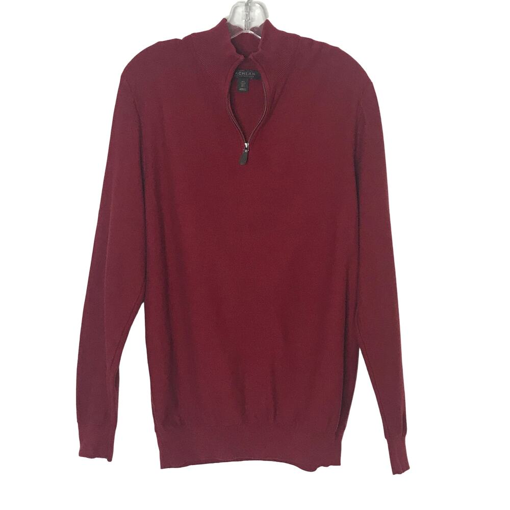 Lachlan British Inspired Long Sleeve Half Zip Cotton Sweater Red Large